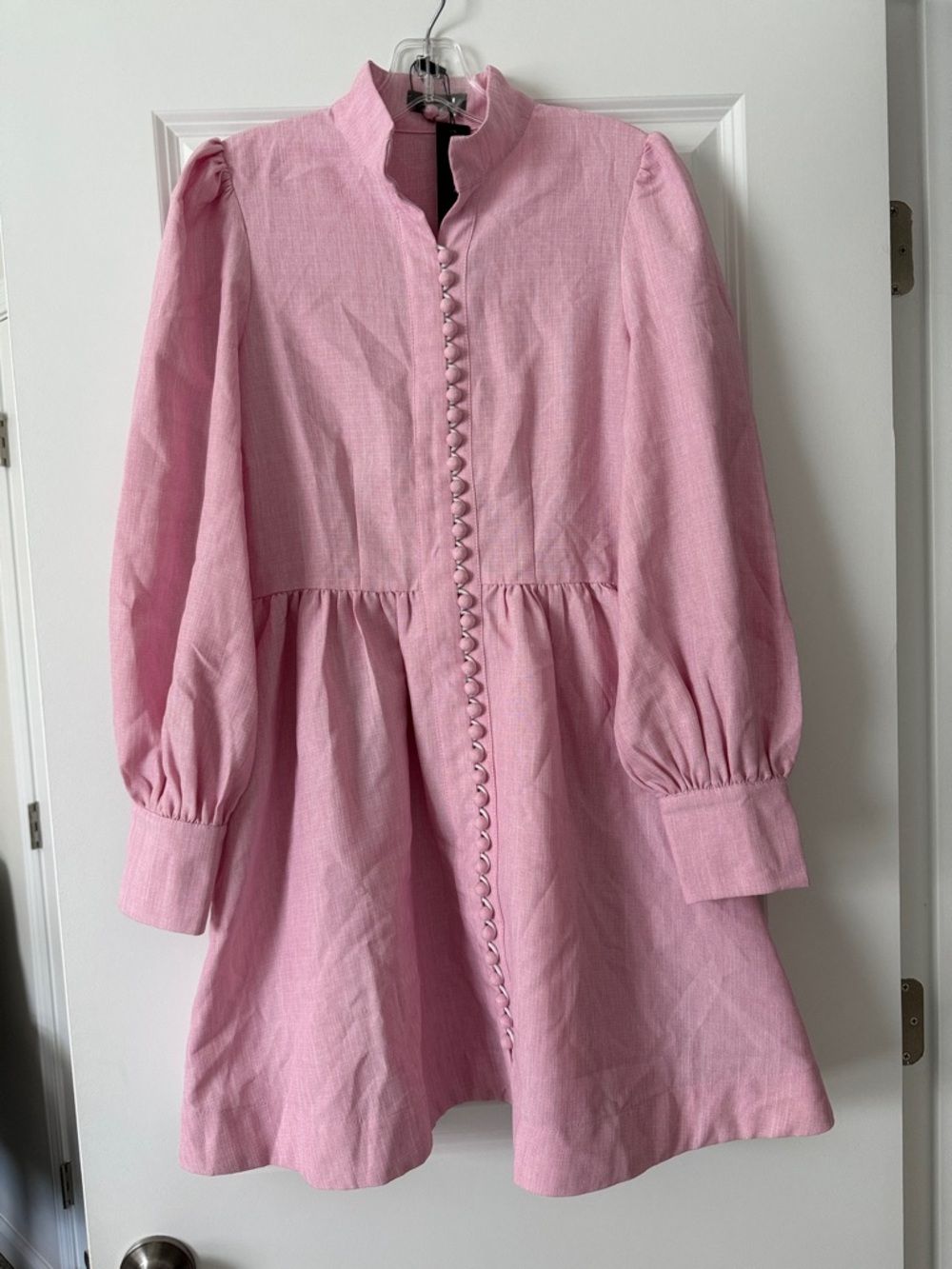 Beulah Light Pink Linen-Texture Shirt Dress
